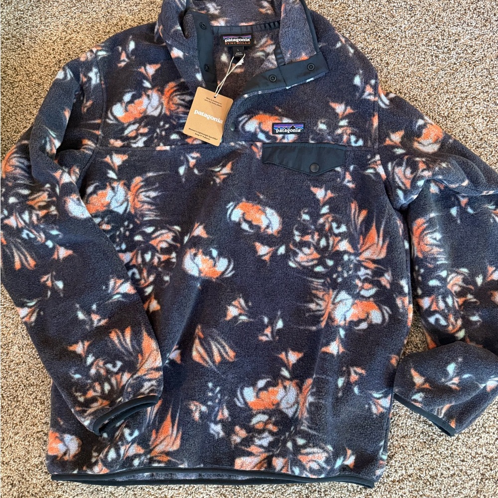 Patagonia women’s  Floral Fleece Jacket - Black and Orange